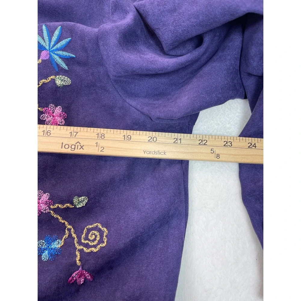 BonWorth Skirt Suit Set M Purple Floral Embroidered Faux Suede VTG Granny‎ Artsy